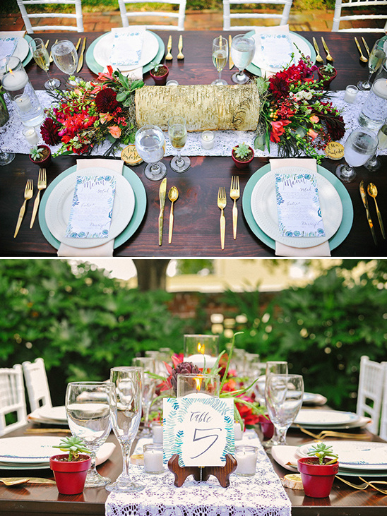 Elegant wedding reception table setting with floral decorations