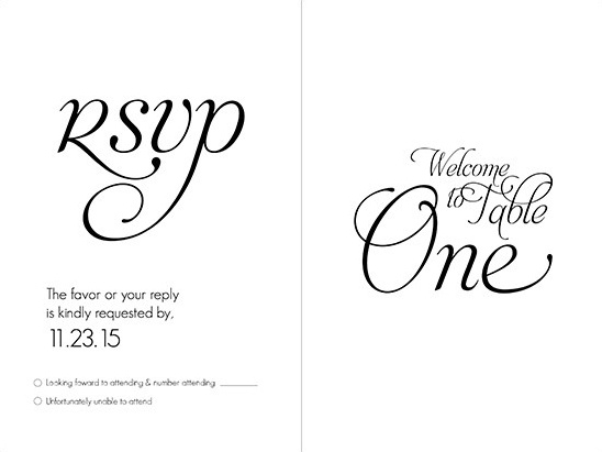 wedding rsvp and table number fancy font @weddingchicks