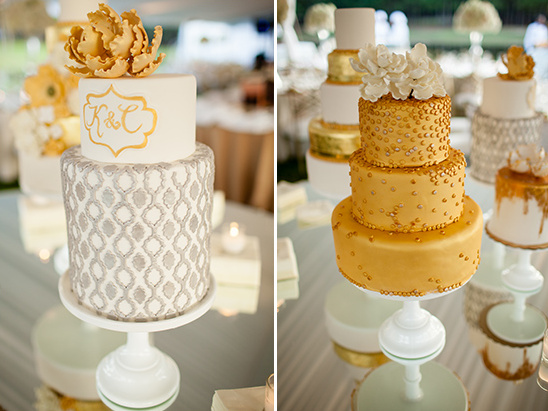 gold and white wedding cakes @weddingchicks