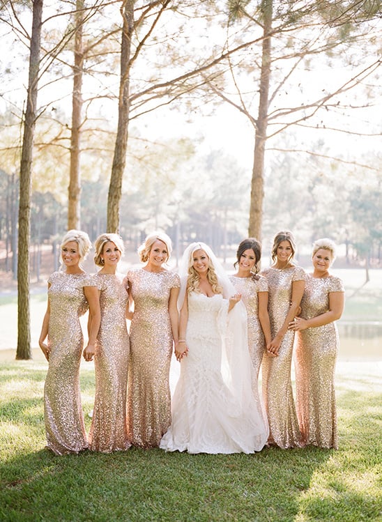 sparkly gold bridesmaid dresses @weddingchicks