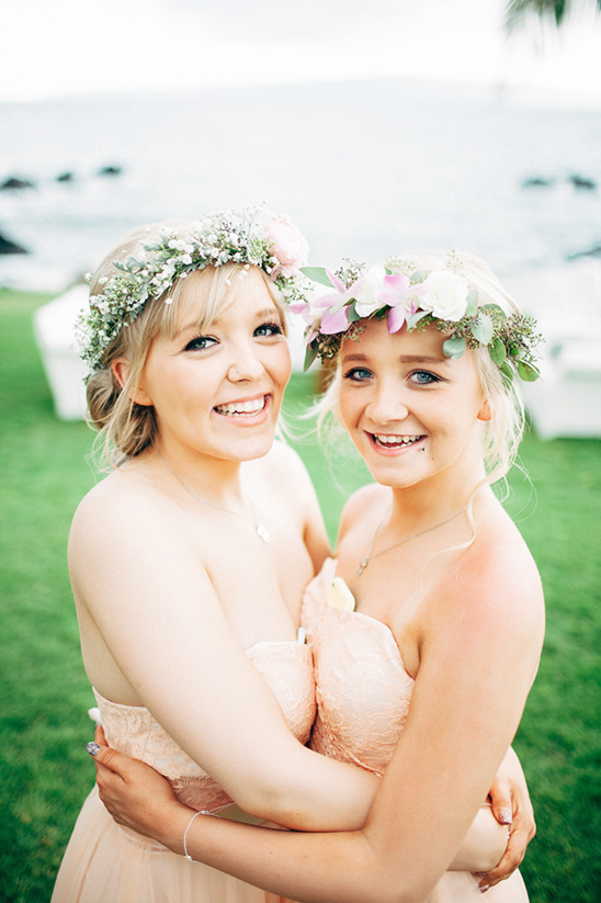 blush bridesmaid dress and floral crown @weddingchicks