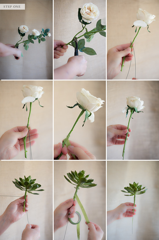 Step-by-step guide on how to arrange white roses and greenery for decoration