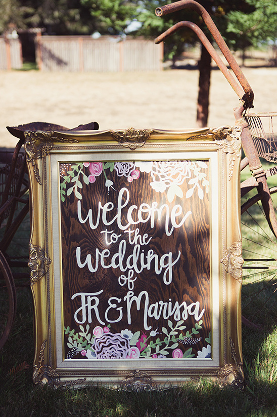 Wedding sign Welcome to the Wedding of JR & Marissa with floral details