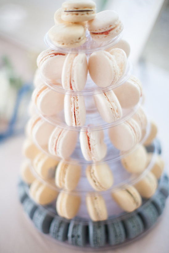 Tower of pastel macarons dessert for wedding display