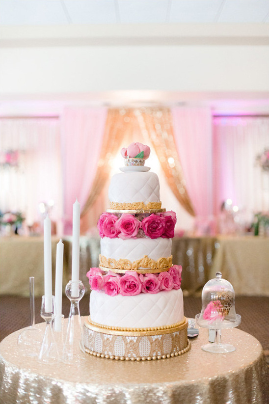 gold and pink cake @weddingchicks