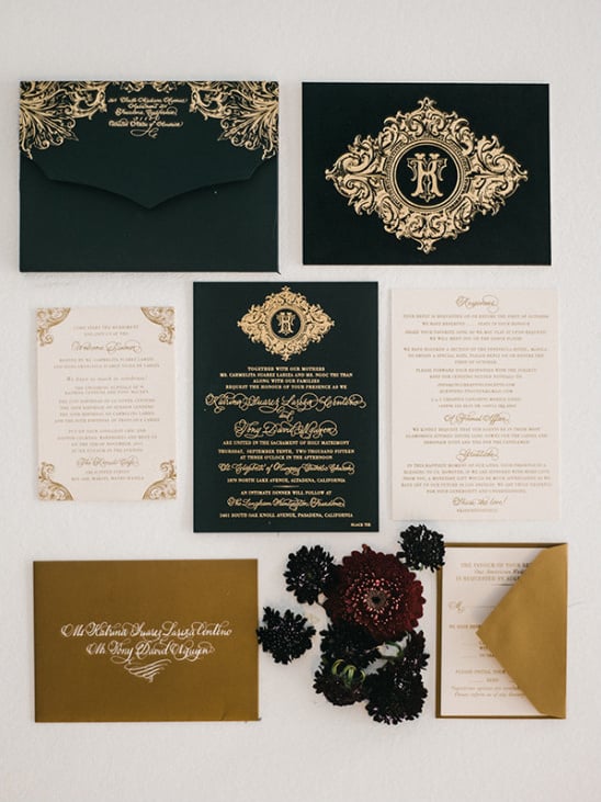 black and gold wedding stationery @weddingchicks