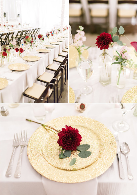 gold white and red table decor @weddingchicks