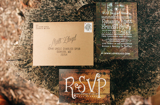 outdoorsy wood wedding invites @weddingchicks