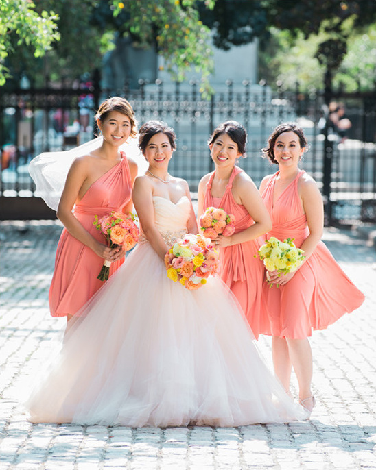 peach bridesmaid dresses @weddingchicks