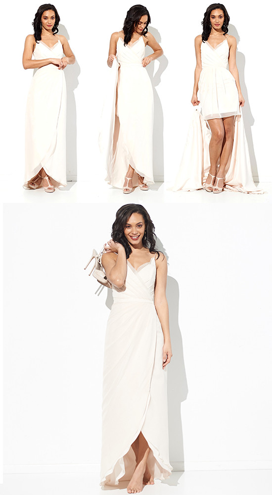 Convertible ivory bridesmaid dress shown three ways