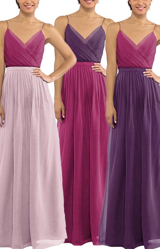 Three women in elegant floor length dresses