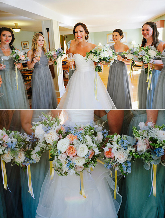 shades of blue Joanna August bridesmaid dresses from @brideside