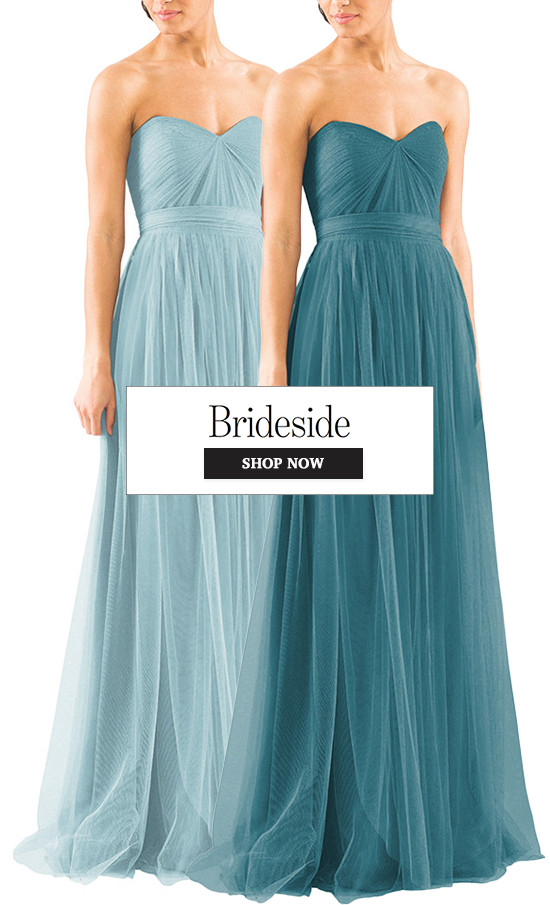 Brideside strapless tulle bridesmaid dresses in blues