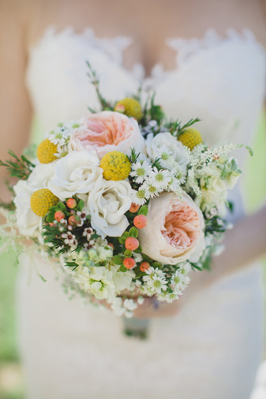 pink and yellow wedding bouquet @weddingchicks