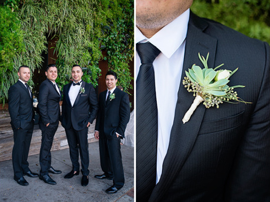 groomsmen with succulent boutonniere @weddingchicks