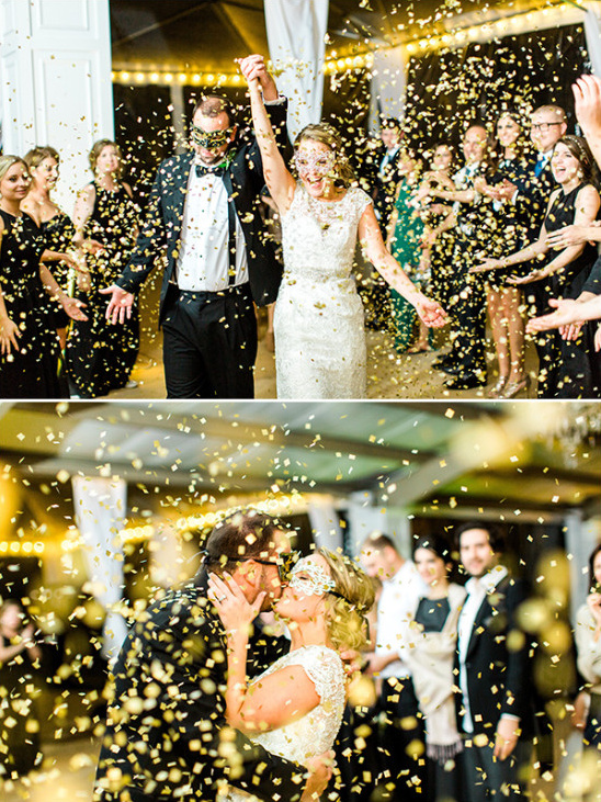 gold confetti wedding exit @weddingchicks