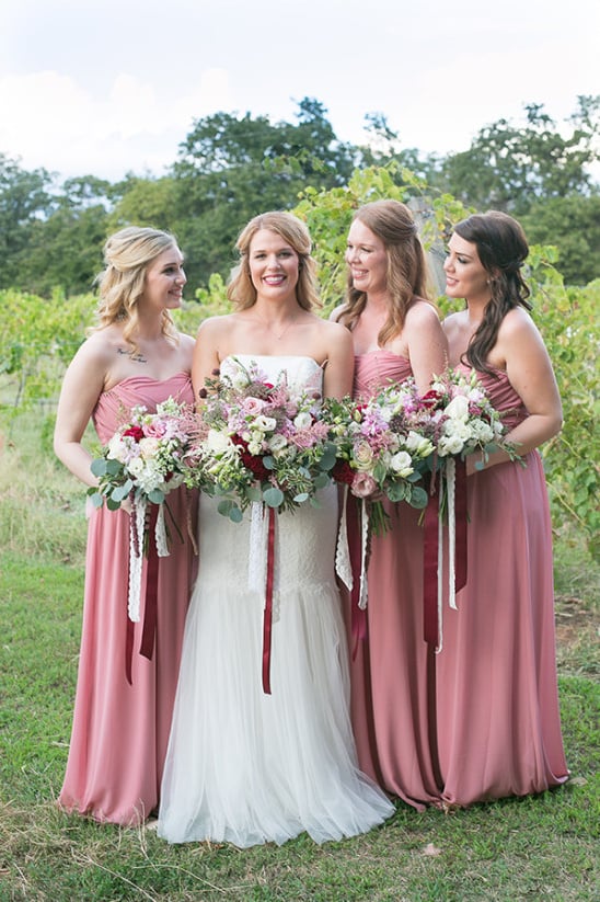 long pink bridesmaid dresses @weddingchicks