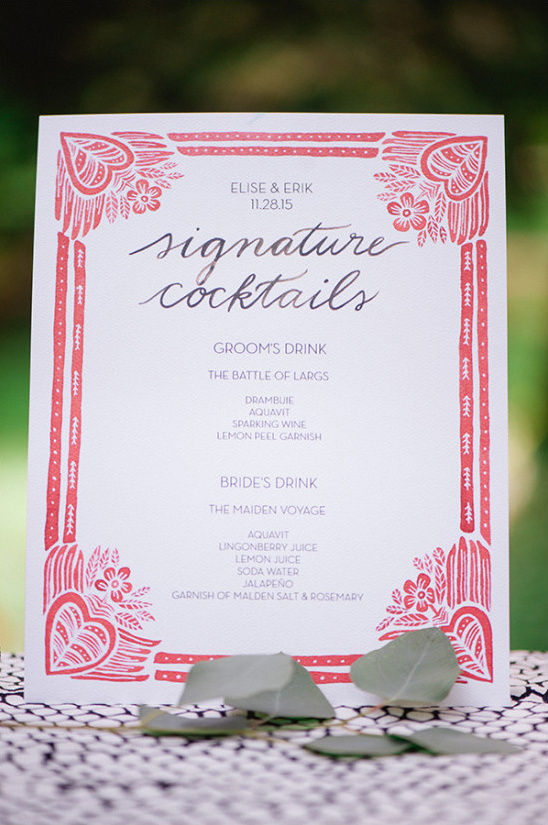 white and red wedding drinks menu @weddingchicks