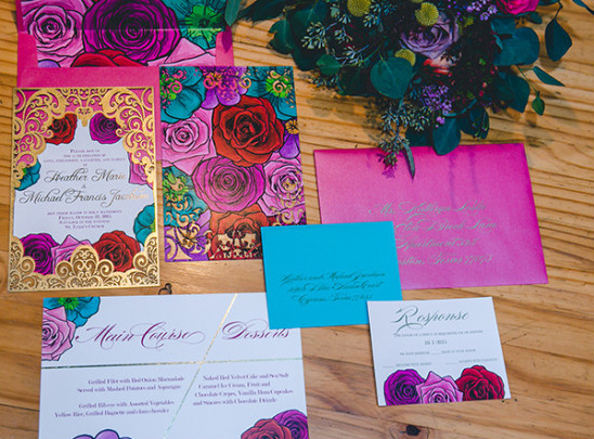 pink blue and gold wedding stationery @weddingchicks