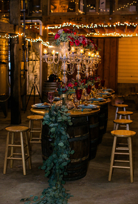 Rustic chic barrel tables for elegant event decor
