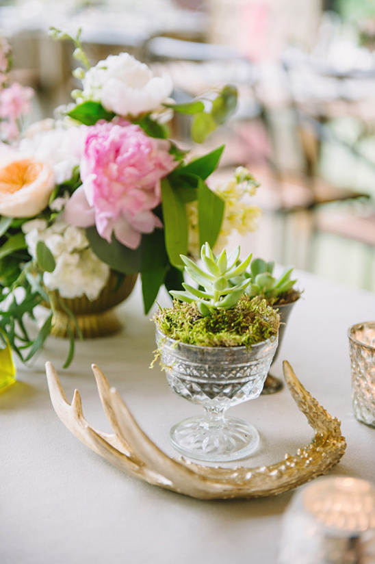 succulent and antler table decor @weddingchicks
