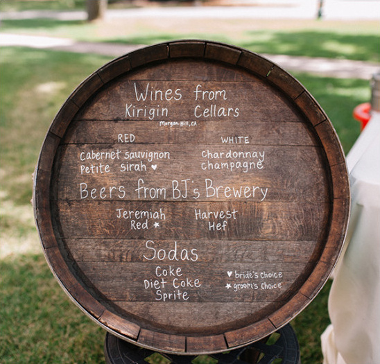 wine barrel bar sign @weddingchicks