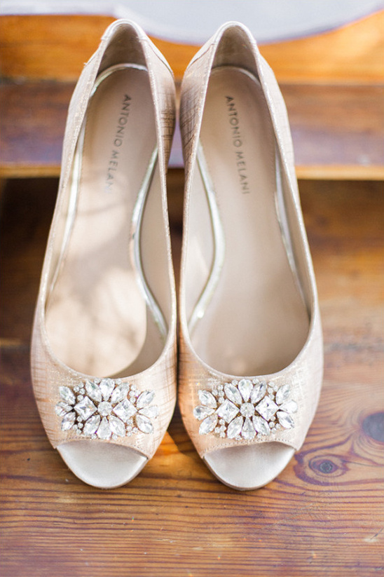 Antonio Melani champagne bridal shoes with jewel accents