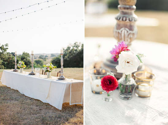Elegant outdoor wedding table with floral centerpieces