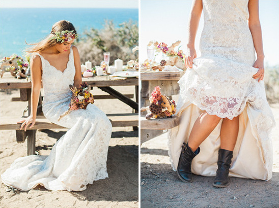 lace wedding dress with boots @weddingchicks