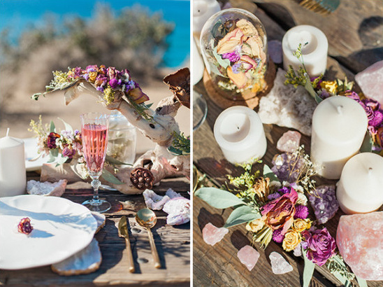 dried flower and crystal wedding table decor @weddingchicks