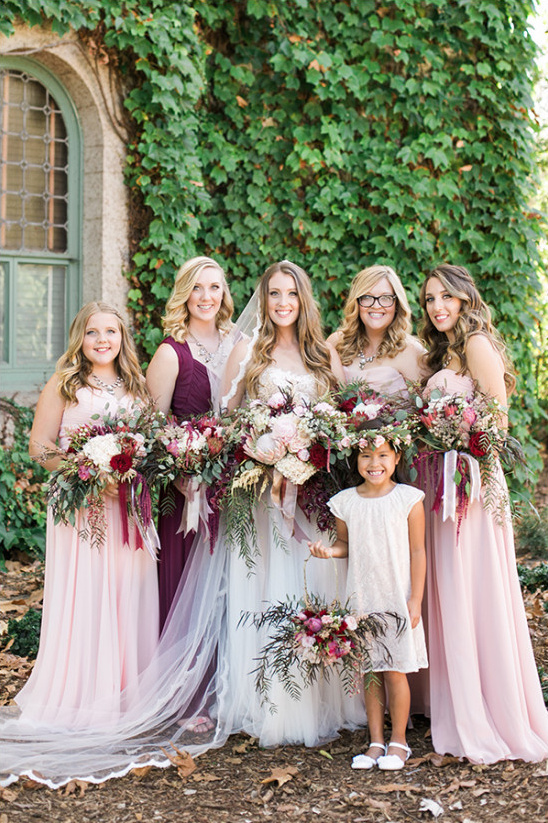 pink and burgundy bridesmaid dresses @weddingchicks