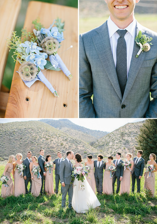 Wedding bouquets and groom attire details