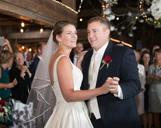 Bride and groom share their first dance at their wedding