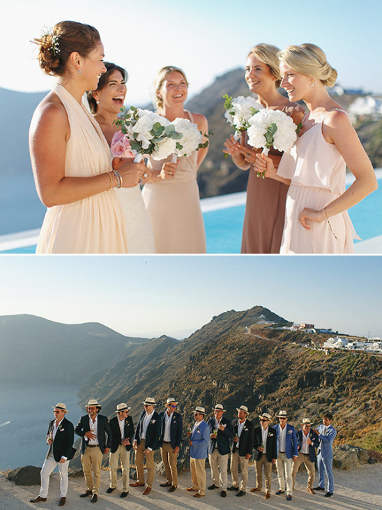 Destination wedding with bridesmaids and groomsmen outdoor