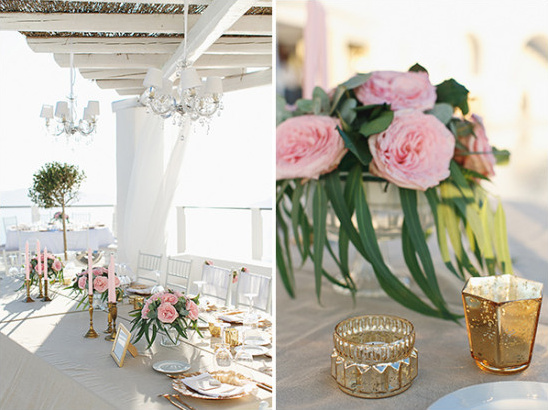 Elegant outdoor wedding reception with pink roses