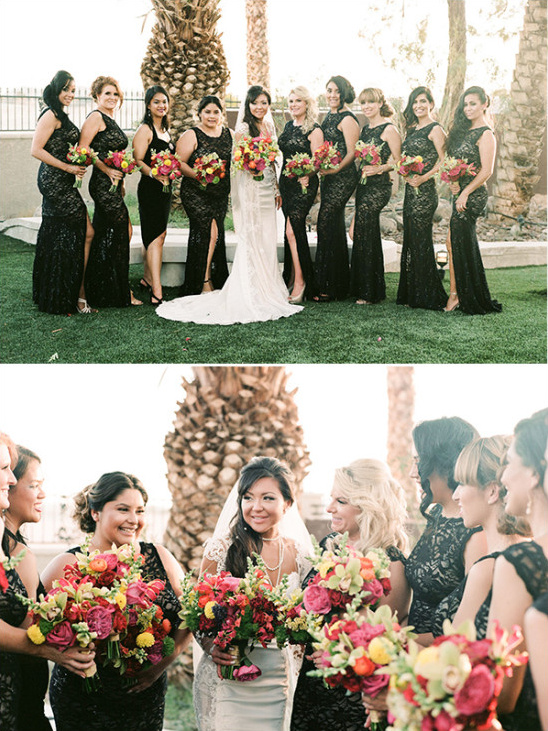 bridesmaids in black lace @weddingchicks