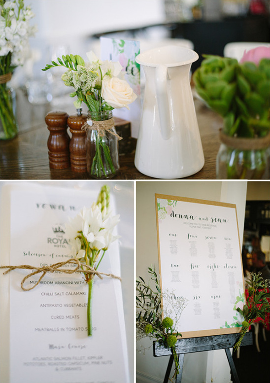 Elegant wedding table setting with flowers and menu