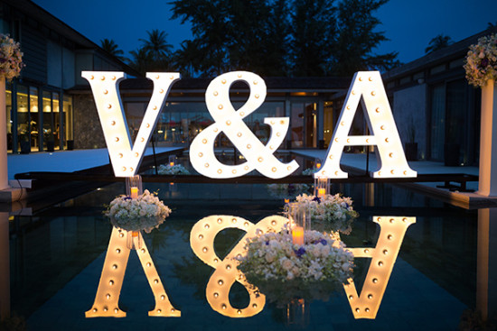 glowing bride and groom marque initials
