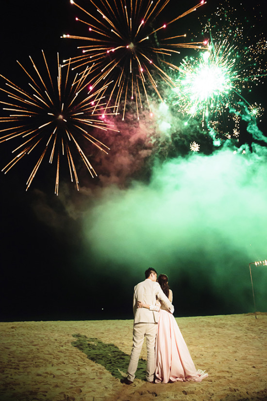 wedding fireworks over the beach