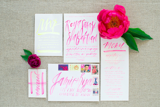 Pink watercolor wedding invitation suite