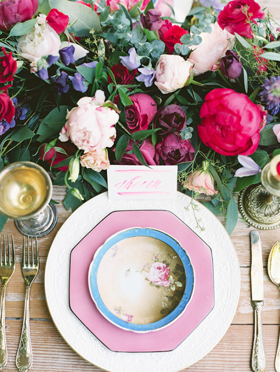 Elegant pink floral wedding table setting