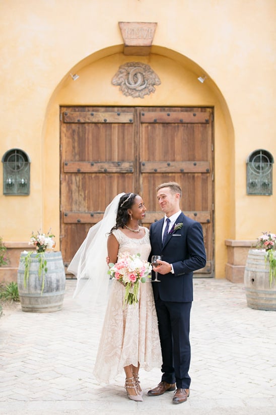 Peach and Hot Pink Intimate Winery Wedding