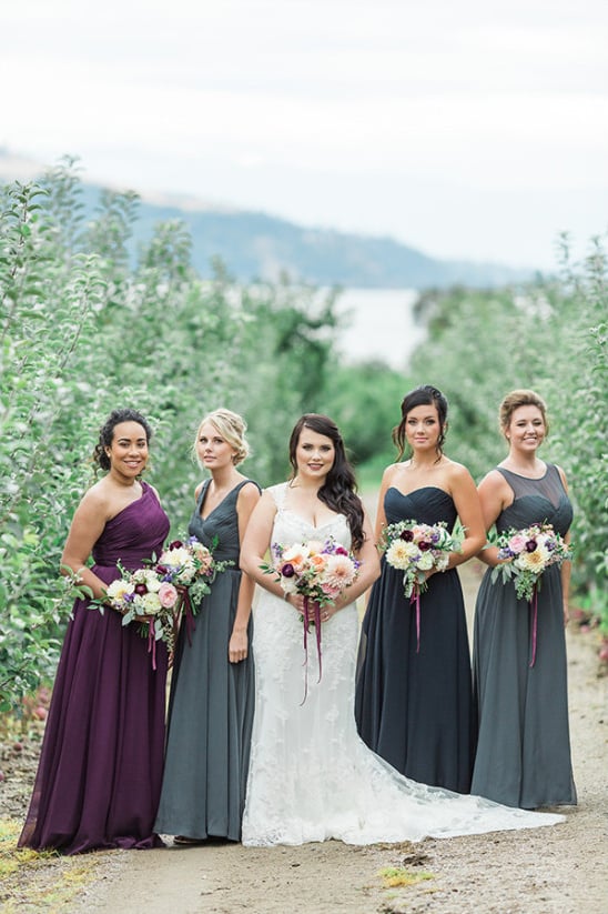 purple grey and blue bridesmaids @weddingchicks