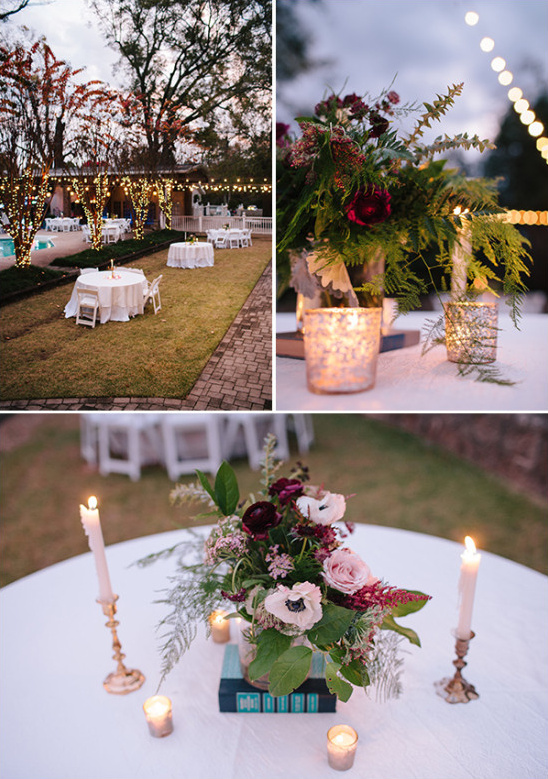 Outdoor wedding reception with floral centerpieces