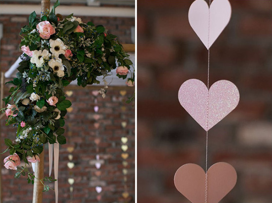 flower decor and glitter hearts @weddingchicks
