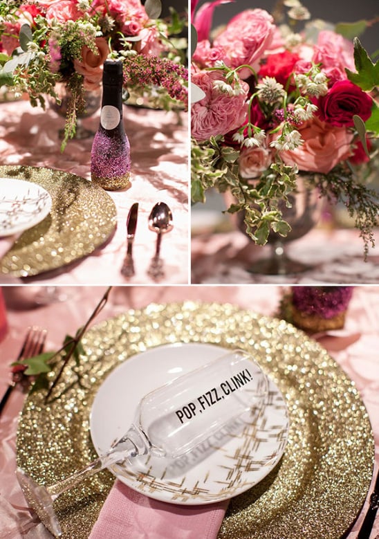 pink and gold glitter tablescape @weddingchicks