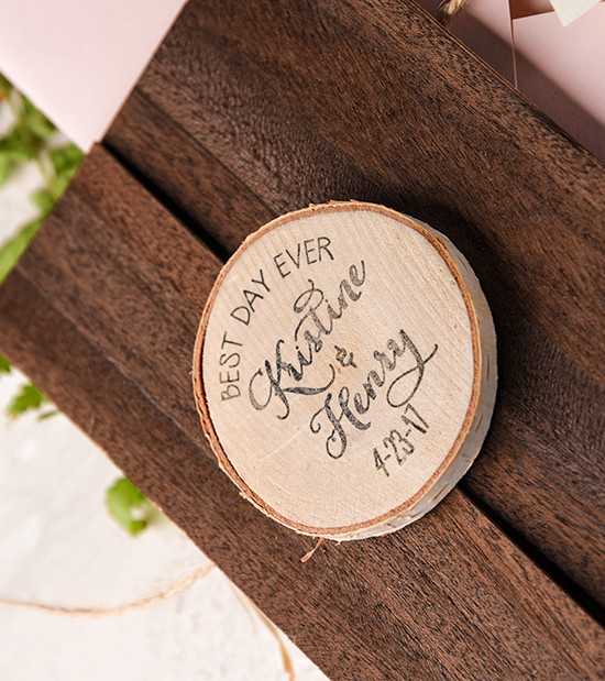 Rustic wood slice wedding favor Best Day Ever Kristin Henry
