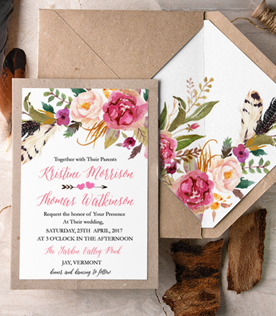 Floral wedding invitation: Kristine & Thomas's special day
