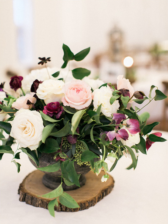purple pink and white centerpiece