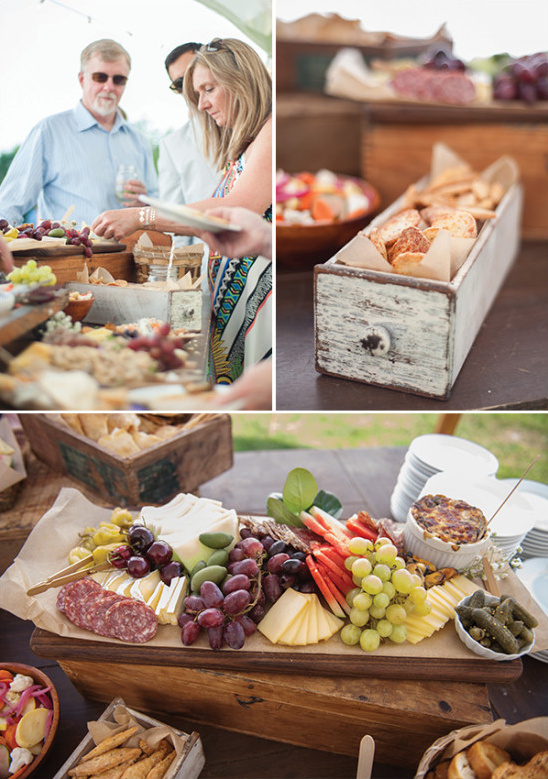 Delicious cheese and charcuterie board at a rustic event